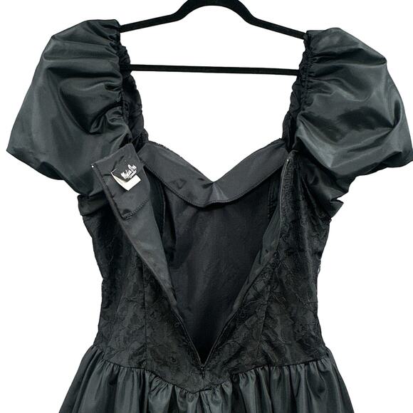 VTG 90s Black Mini Party Dress Women 13 Prom Puff Sleeve Witch Goth Grunge Punk - Picture 8 of 16